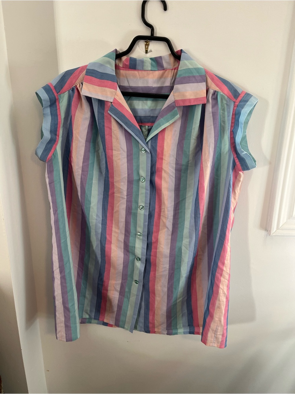 Pastel Stripe Button-Front Women's Top Size L